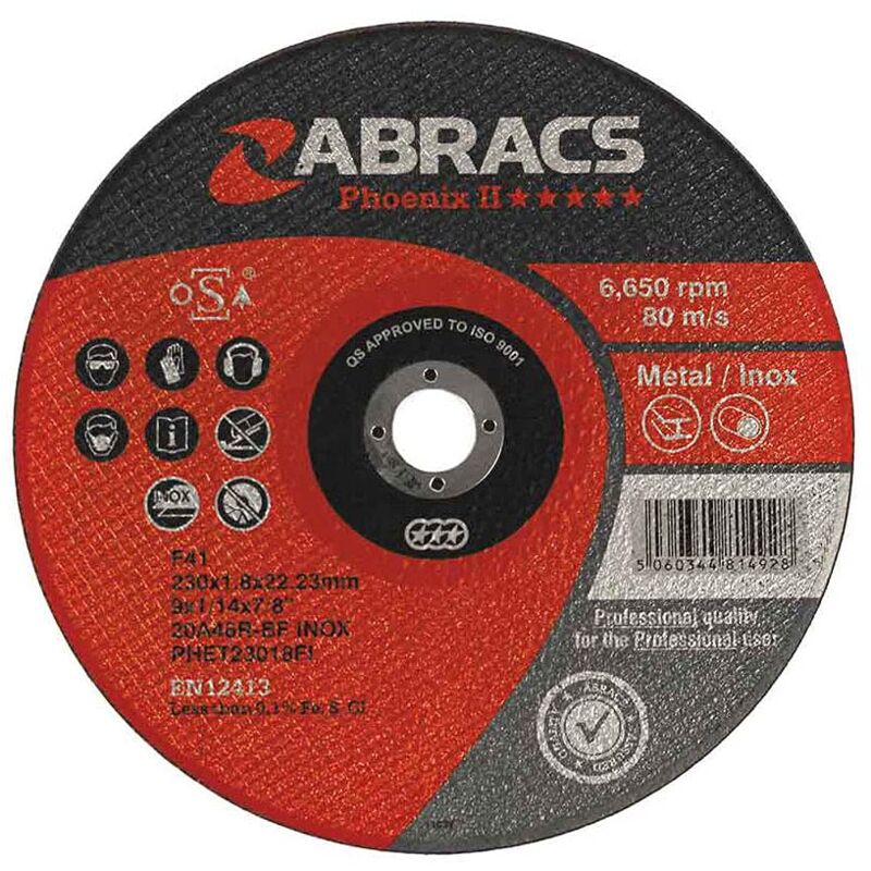 foto del prodotto abracs phet12516fi phoenix ii disco da taglio extra sottile, 125 mm x 1,6 mm x 22 mm