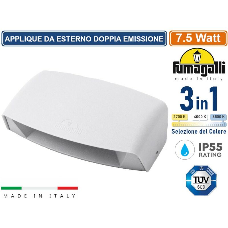 foto del prodotto abram 190 applique da esterno doppia emissione lumninosa colore bianco 7.5w ip65 cambia colore luce 3in1 fumagalli