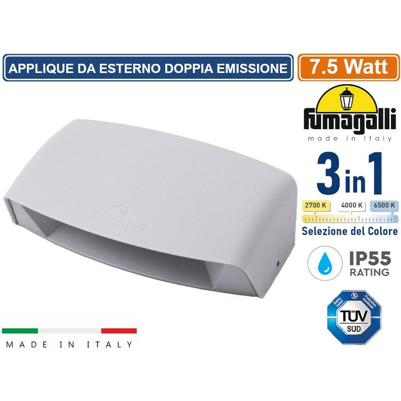 foto del prodotto abram 190 applique da esterno doppia emissione lumninosa colore grigio 7.5w ip65 cambia colore luce 3in1 fumagalli