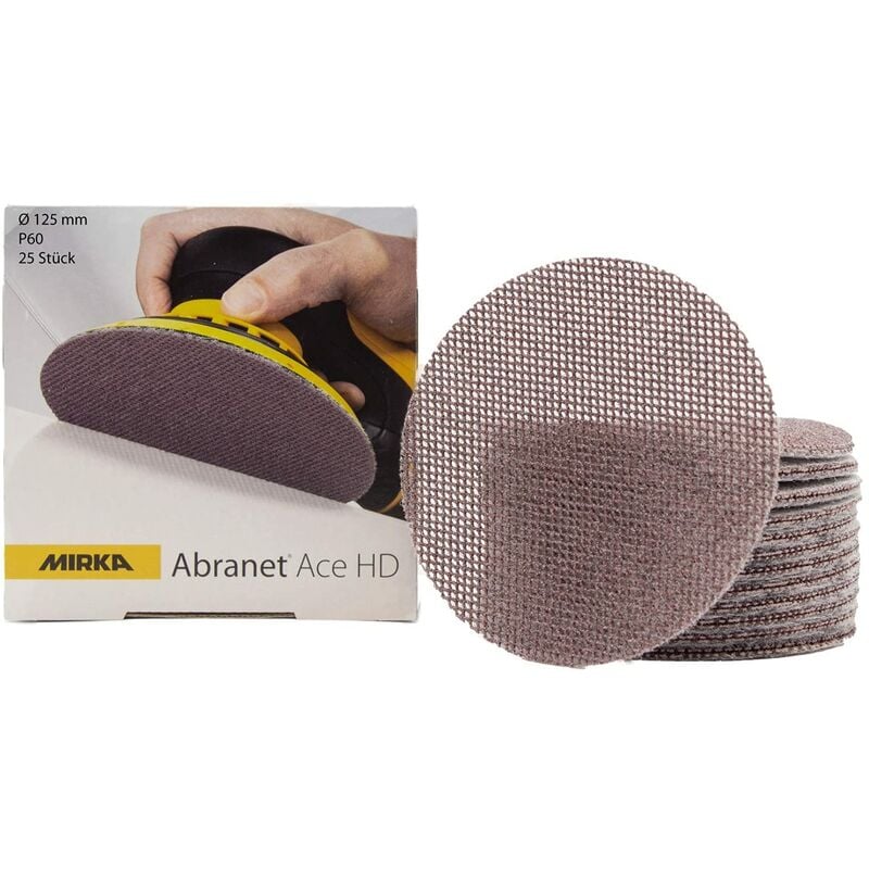 foto del prodotto abranet ace hd dischi a rete 125 mm a strappo, grana p60, 25 pz, ah23202560, per eccentrici e levigatrici da 125 mm, per levigare superfici dure,