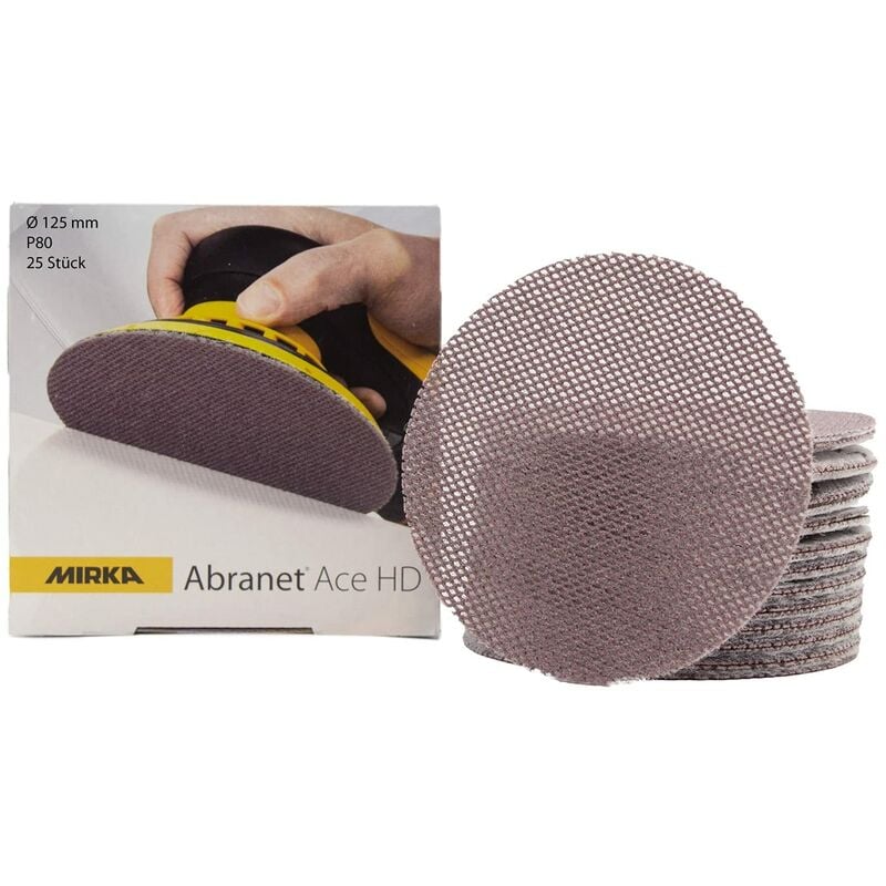 foto del prodotto abranet ace hd dischi a rete 125 mm a strappo, grana p80, 25 pz, ah23202580, per eccentrici e levigatrici da 125 mm, per levigare superfici dure,