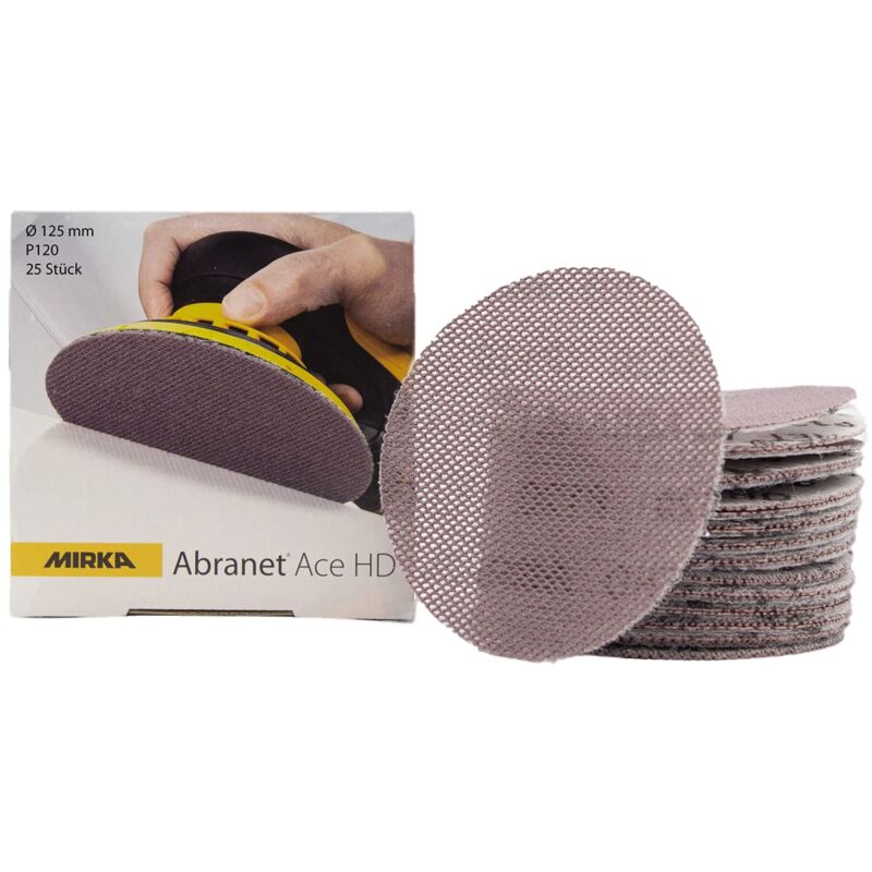 foto del prodotto abranet ace hd dischi abrasivi a rete 125mm a strappo grana p120 25 pz. ah23202512 per eccentrici e levigatrici da 125mm per levigare
