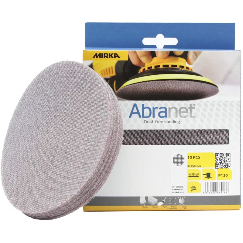 foto del prodotto abranet dischi abrasivi a rete 150mm a strappo, grana p120, 10 pz, adatto a tutte le levigatrici rotorbitali e levigatrici da 150mm, per levigare