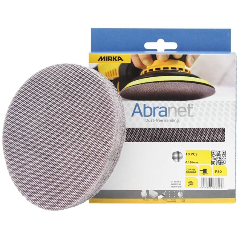 foto del prodotto abranet dischi abrasivi a rete 150mm a strappo grana p80 10 pz adatto a tutte le levigatrici rotorbitali e levigatrici da 150mm per levigare