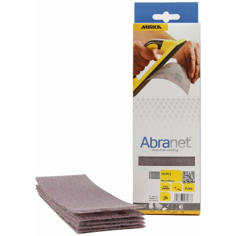 foto del prodotto abranet rete strisce abrasive 80x230mm fogli abrasivi a a strappo grana p240 10 pezzi ae175f1025 per levigare senza polvere legno, stucco,