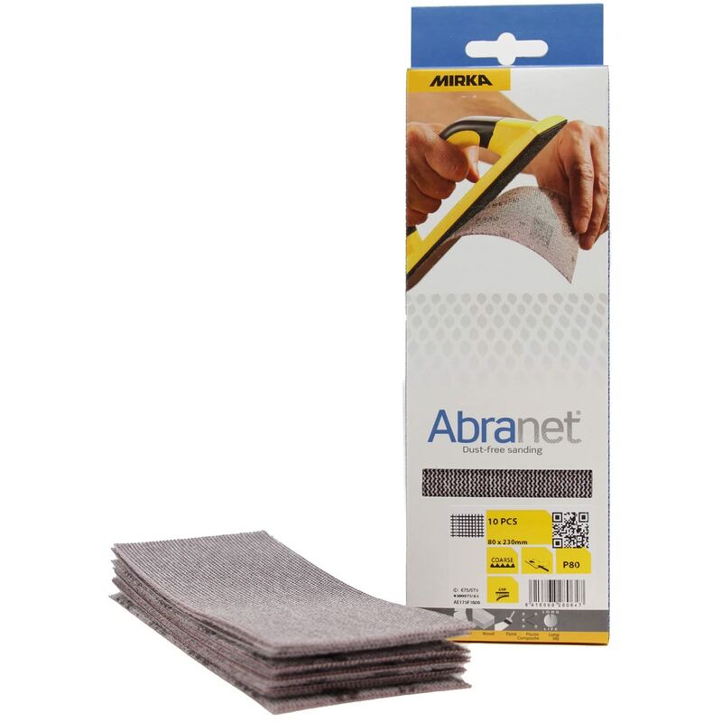 foto del prodotto abranet rete strisce abrasive 80x230mm fogli abrasivi a a strappo grana p80 10 pezzi ae175f1080 per levigare senza polvere legno, stucco,