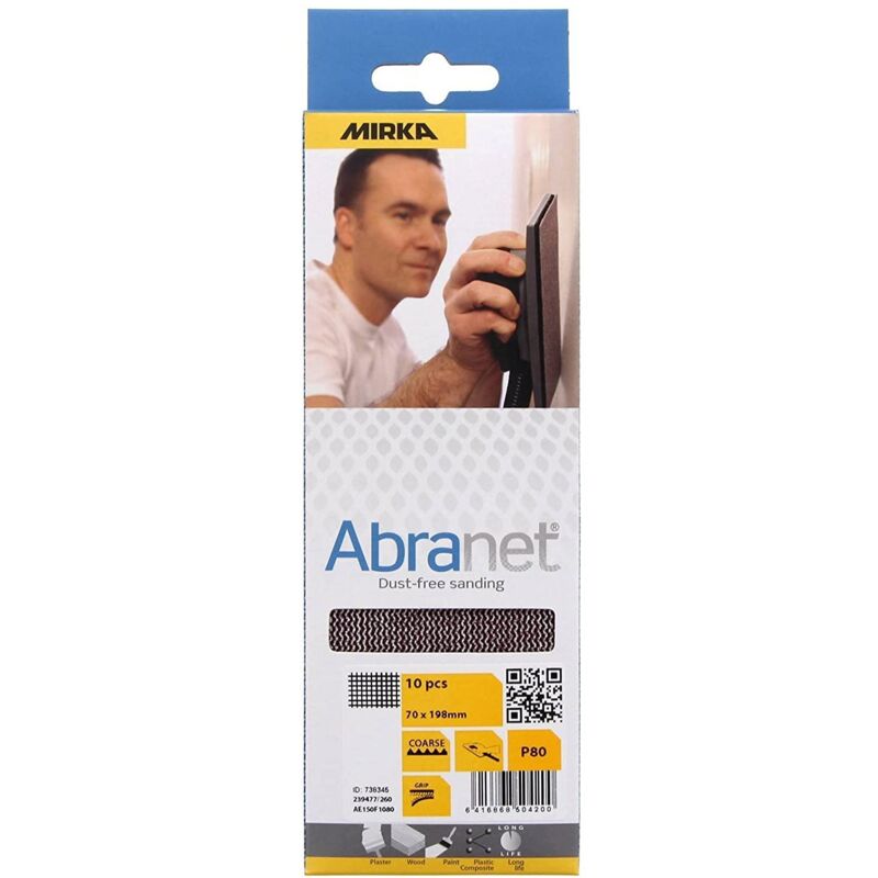 foto del prodotto abranet strisce di levigatura a rete 70x198 mm a strappo grana p120 10 pz per levigare legno, stucco, vernice, plastica ae150f1012 mirka