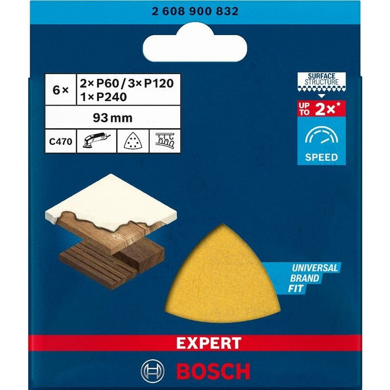 foto del prodotto abrasivi per legno e vernici bosch expert delta c470 93x93 mm g60 120 240 6 dischi 2608900832