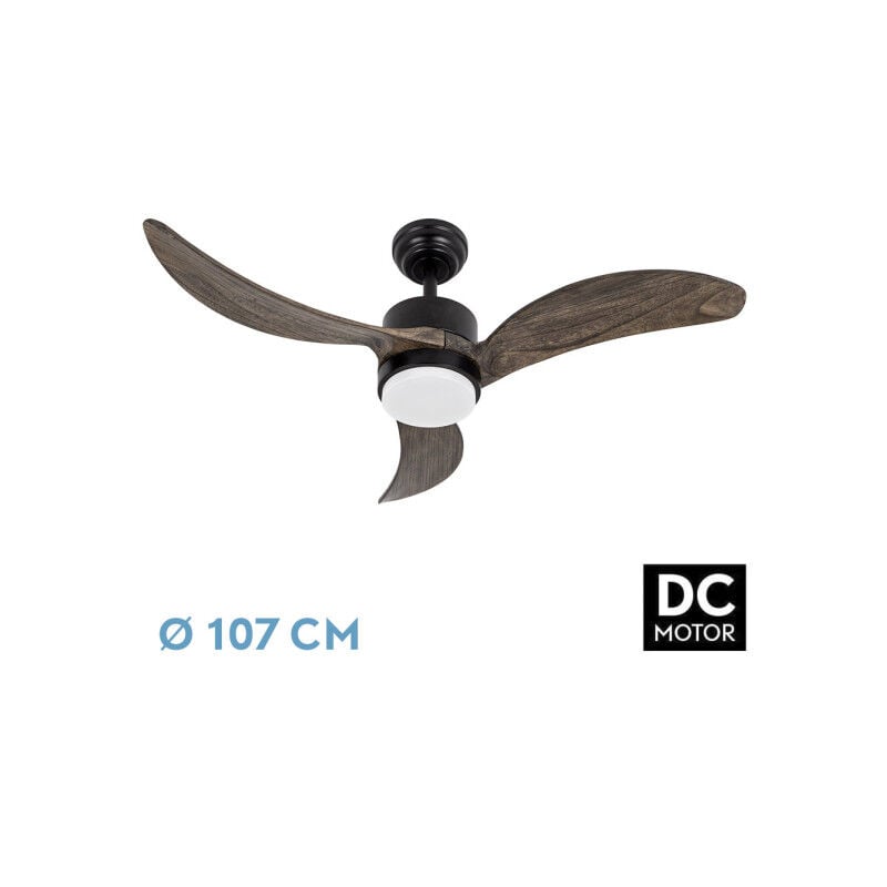 foto del prodotto abrila bembezar fan dc black con threeblades in oak colour con 6 velocit regolabili con 3 temperature light telecomando incluso