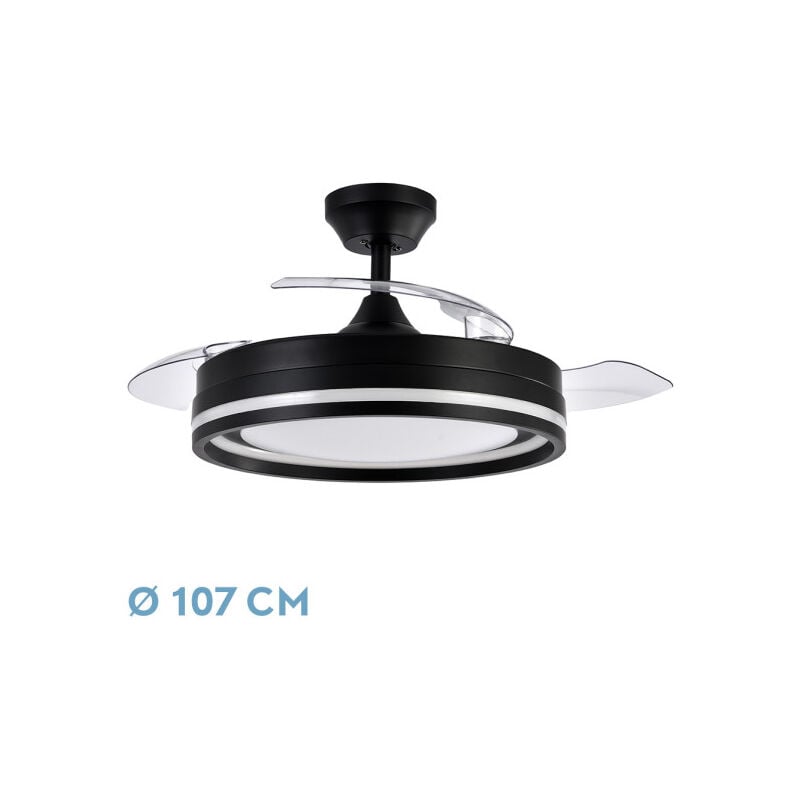 foto del prodotto abrila fan dc cerrato black con three deployable blades con 6 velocit regolabili con 3 temperature of light telecomando incluso