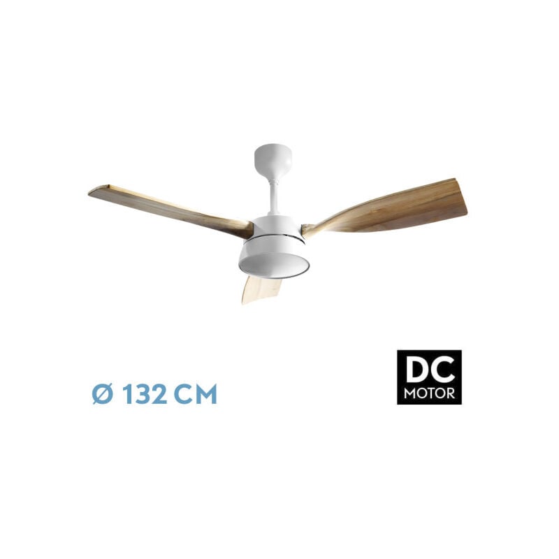 foto del prodotto abrila fan dc estio white with threeblades in beech colour 6 adjustable speeds 3 temperatures 3 lights timer e telecomando inclusi vintage style