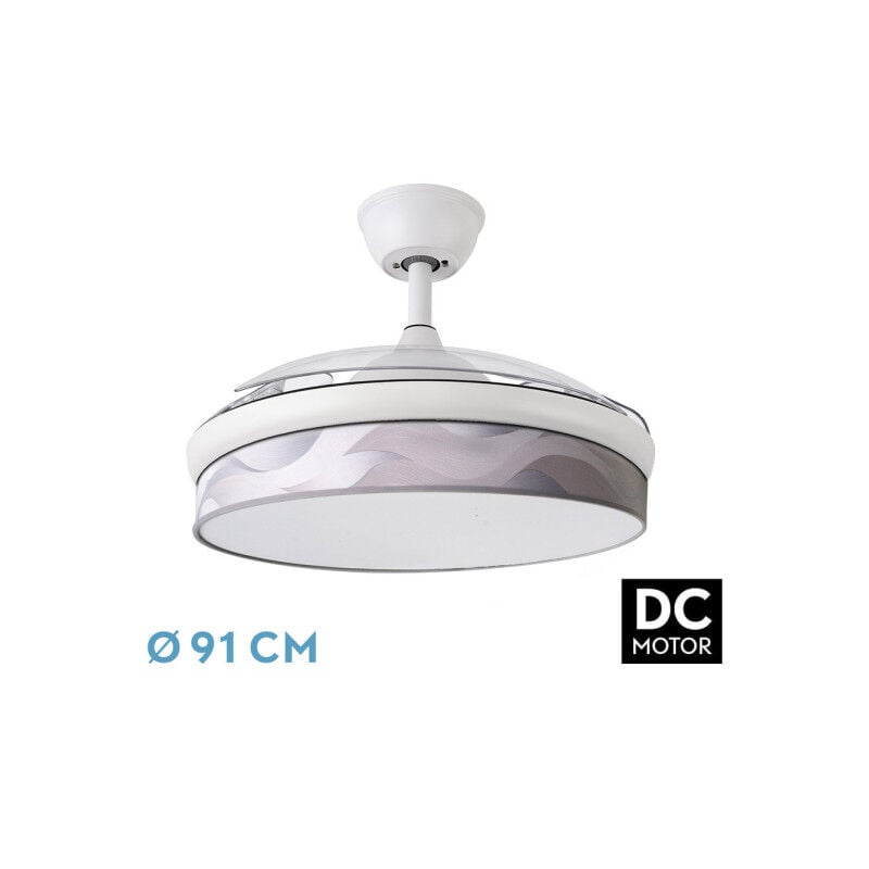 foto del prodotto abrila fan dc fashion white con three abs folding blades and grey wave diffuser 6 velocit regolabili 3 temperature 3 luci con timer e telecomando