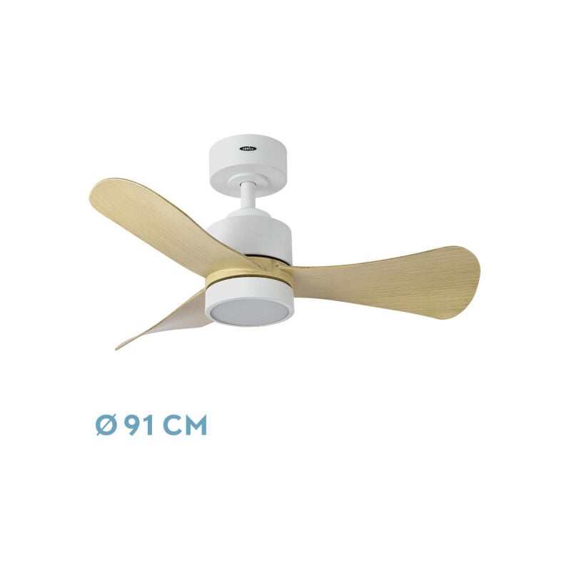foto del prodotto abrila fan dc zepelin white con three blades in beech colour con 6 velocit regolabili con 3 temperature luce telecomando incluso