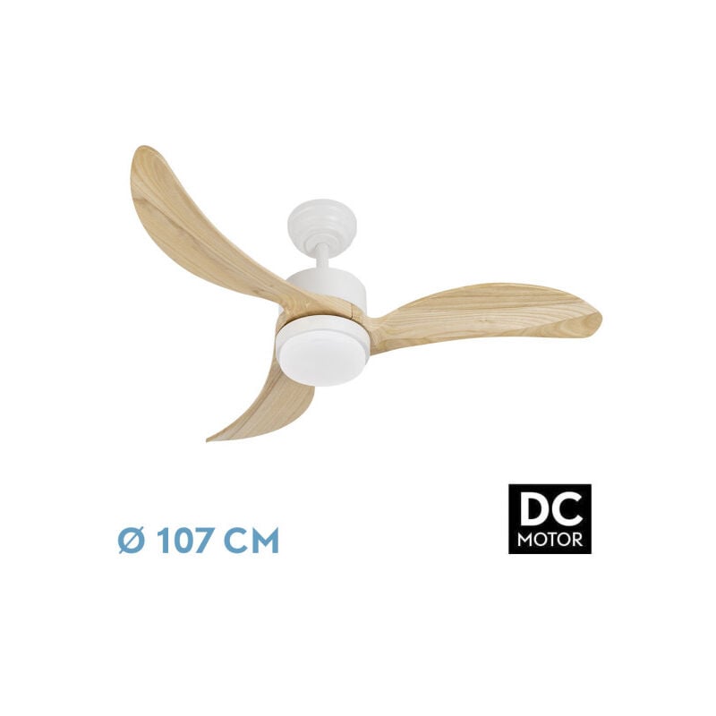 foto del prodotto abrila ventilatore dc bembezar colore white con tre lame in colore faggio 6 velocit regolabili 3 temperature luce telecomando incluso