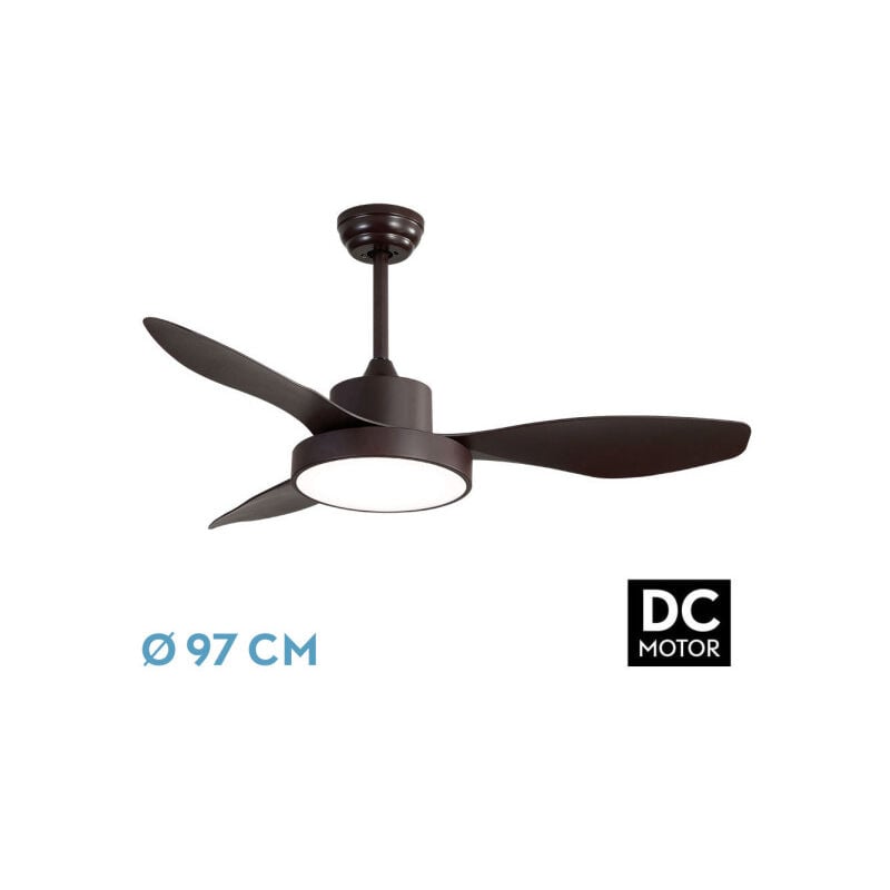 foto del prodotto abrila ventilatore dc hayate marrone con tre lame con 6 velocit regolabili con 3 temperature diluce telecomando incluso