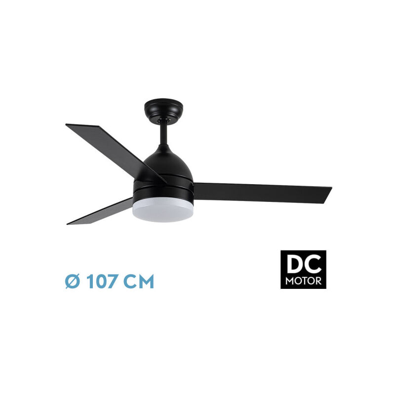 foto del prodotto abrila ventilatore dc legio nero con tre lame reversibili in nero oak 3 temperature de luce con timer e telecomando inclusi elegante design dalle