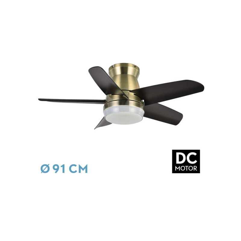 foto del prodotto abrila ventilatore dc neutron colore pelle con cinque pale in colore nero con 6 velocit regolabili con 3 temperature de luce telecomando incluso