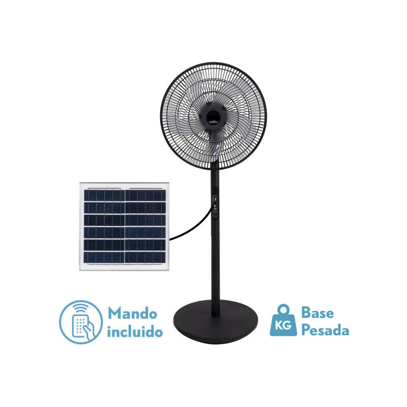 immagine 0 del prodotto abrila ventilatore dc rialto fan piede solar dc rialto colore nero con cinque pale 3 velocit regolabili include un pannello solar dotato di