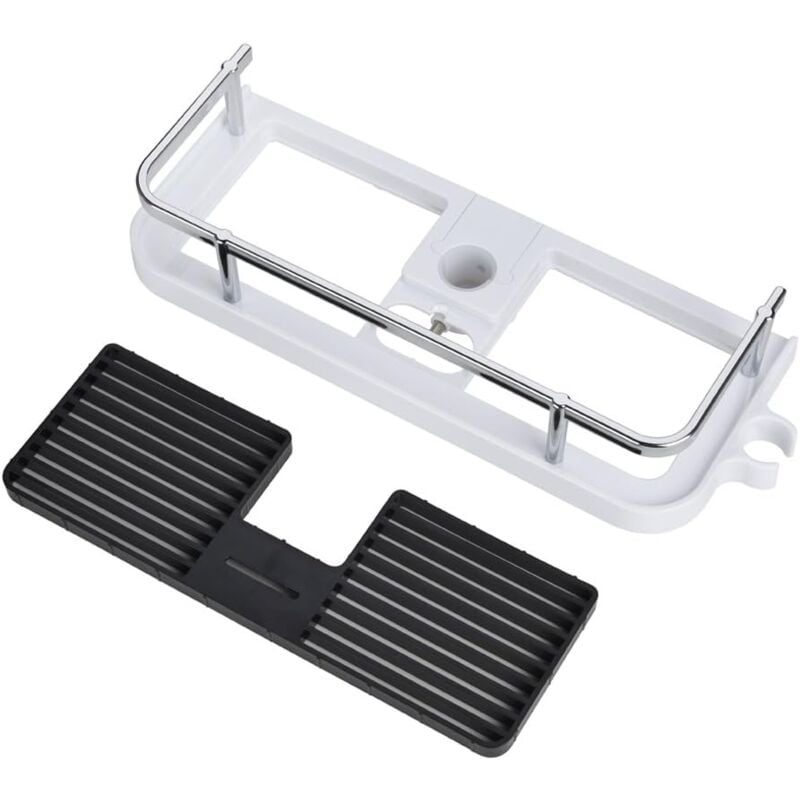 foto del prodotto abs plastic adjustable telescopic shower shelf, bathroom organizer soap holder for storing shampoo soap, no drilling mounting for 19mm 25mm