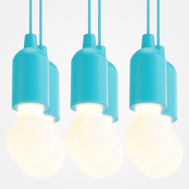 foto del prodotto absina 6x lampadina portatile led blu 1w lampadina a batteria con accensione a strappo incl. batterie luce bianca calda lampadina con filo da