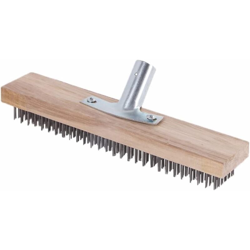 foto del prodotto abtech scopa in metallo da 30 cm con manico in legno, scopa da giardino in metallo per rimuovere muschio, erbacce e macchie difficili