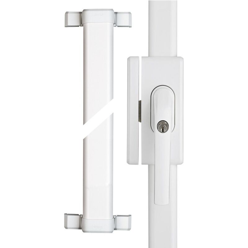 foto del prodotto abus fos650 al0125 spranga con blocco, serratura a spinta con cilindro per finestre, chiave maestra, livello di sicurezza 10, 73003, bianco