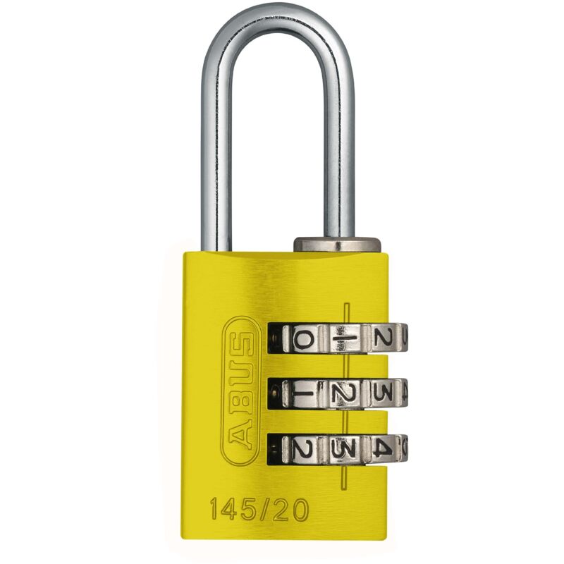 foto del prodotto abus lucchetto a combinazione 145 20 giallo lucchetto per bagagli, armadietti e molto altro. lucchetto in alluminio codice numerico