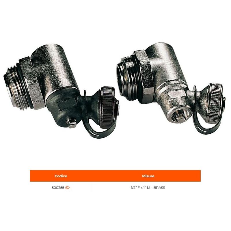 foto del prodotto ac 630 terminale orientabile per collettore con rubinetto di scarico incorporato in ottone. misura 1 2 f x 1 m 500255
