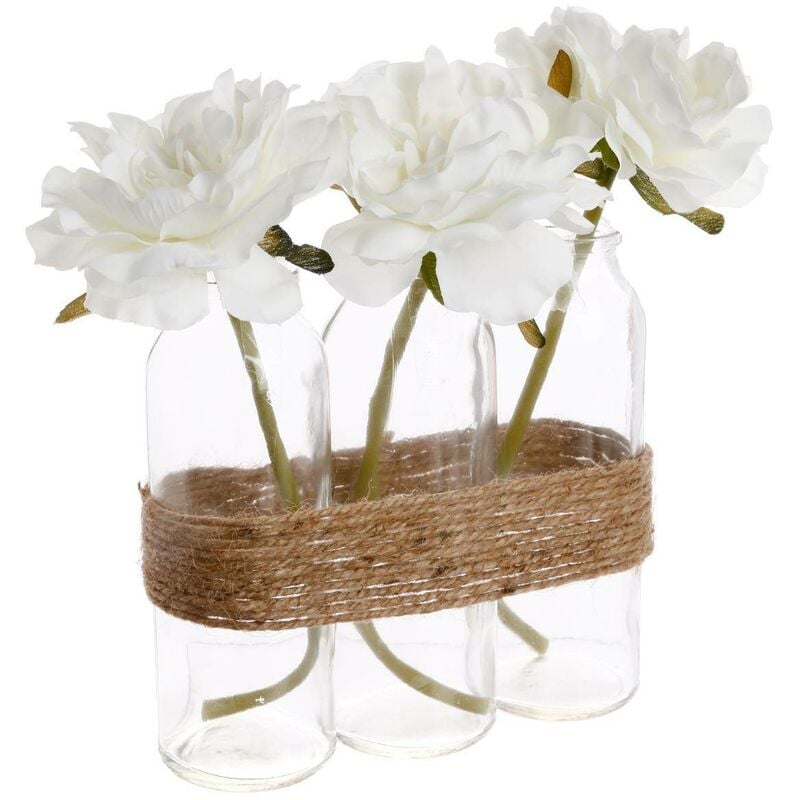 foto del prodotto ac deco composizione di 3 rose artificiali in un vaso di vetro h24,5 cm atmosphera cr ateur d int rieur