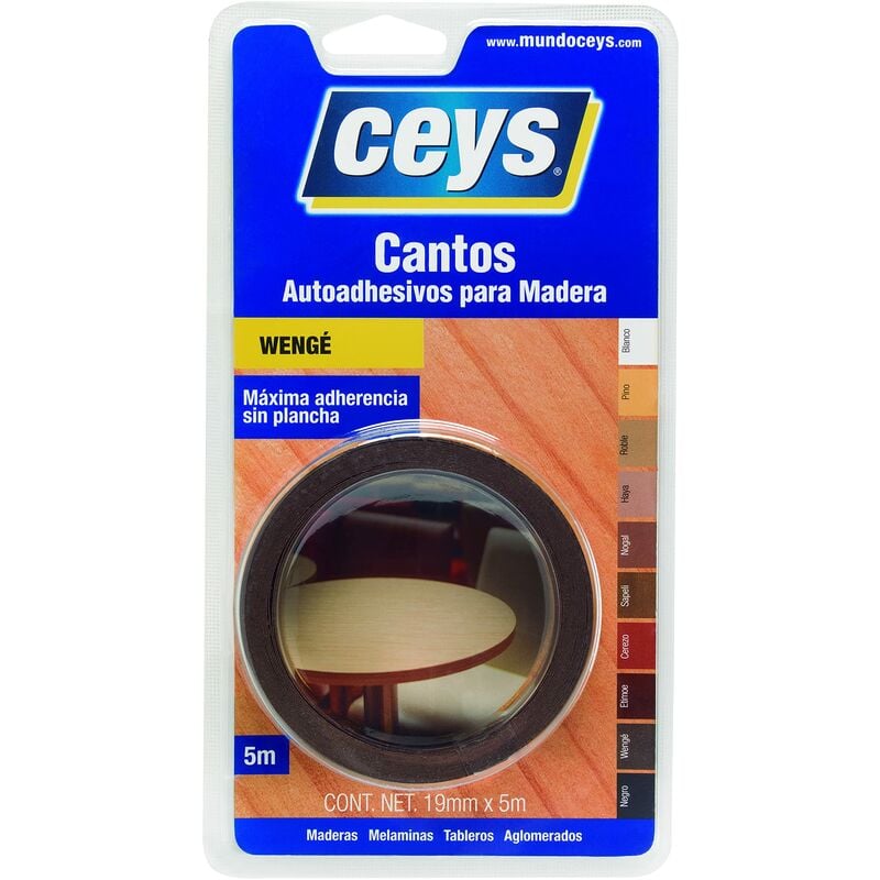 foto del prodotto ac marca ceys bordi autoadesivi per legno massima aderenza senza ferro colore weng 19 mm x 5 m