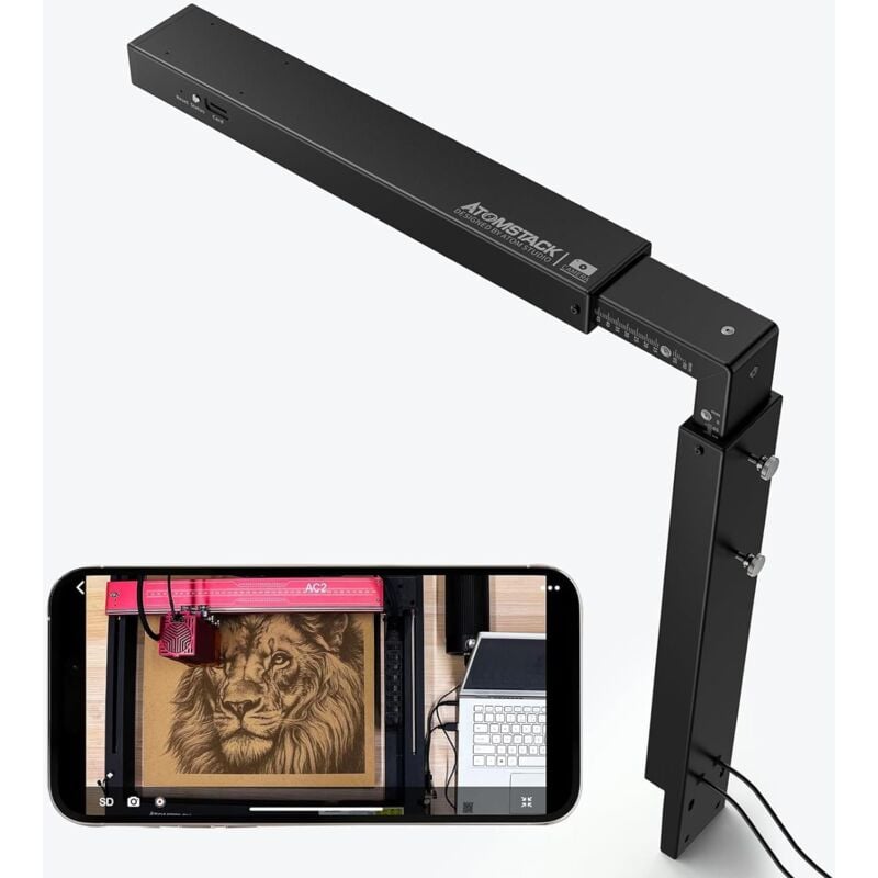 foto del prodotto ac2 telecamera lightburn per incisore laser, registrazione hd 1080p, scheda di memoria da 32gb, posizionamento preciso, monitoraggio remoto, per la