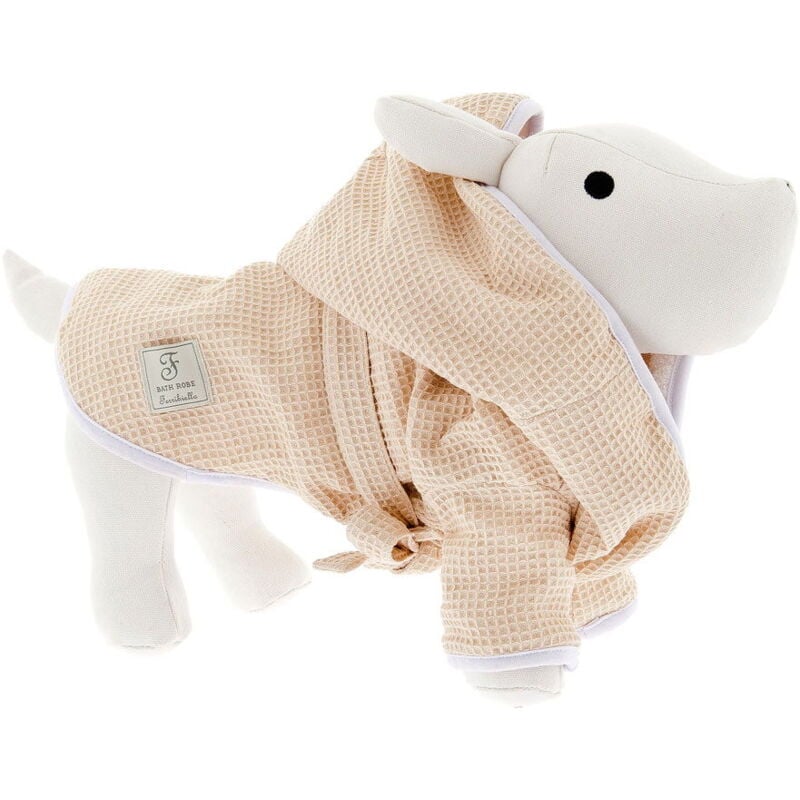 immagine 0 del prodotto accappatoio in cotone a nido d ape interno in soffice spugna con cappuccio e cintura per cani small 30 cm beige