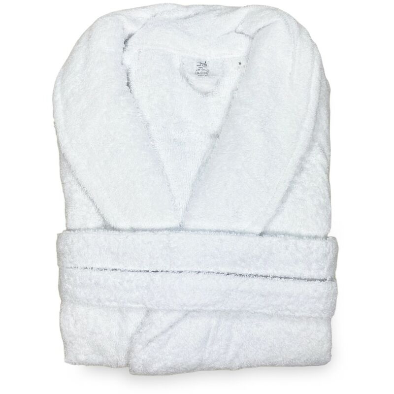 foto del prodotto accappatoio in spugna a scialle senza cappuccio bianco in puro cotone made in italy s