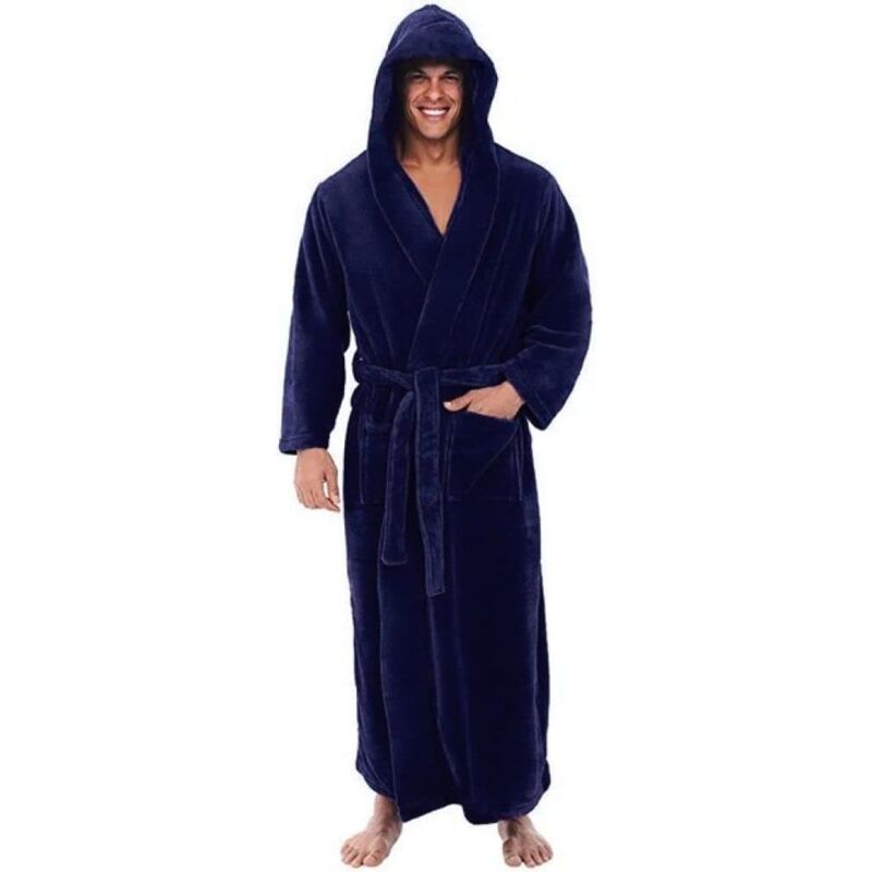 foto del prodotto accappatoio invernale da uomo, scialle lungo in peluche, abbigliamento per la casa, vestaglia a maniche lunghe, cappotto, vestaglia da uomo, blu, xl