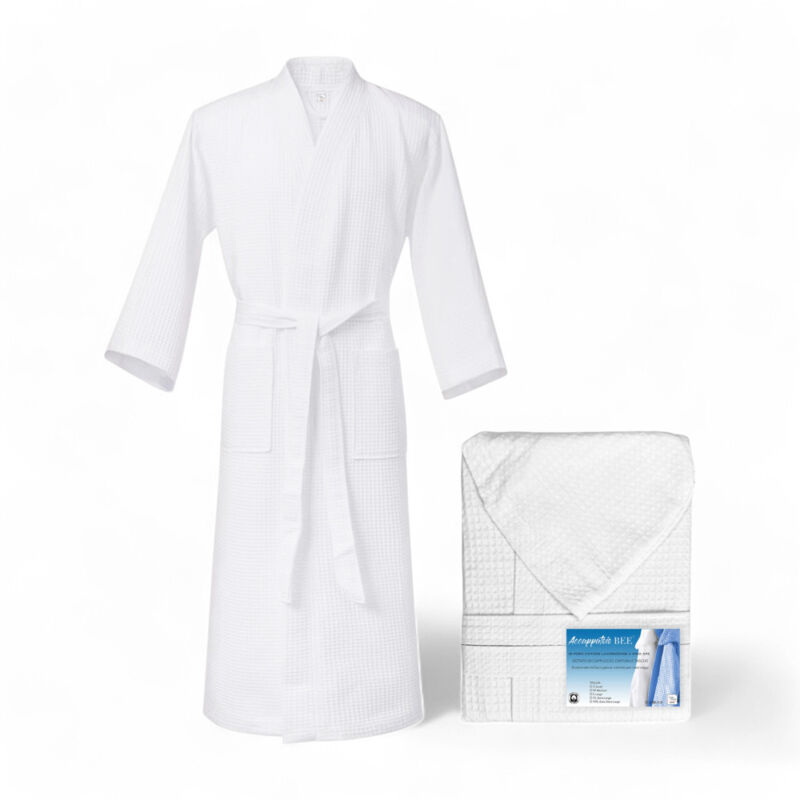 foto del prodotto accappatoio nido ape bee in puro cotone con cappuccio da adulto bianco xl