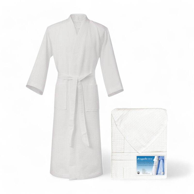 foto del prodotto accappatoio nido ape bee in puro cotone con cappuccio da adulto colore latte xxl