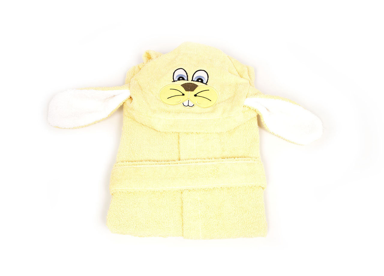 foto del prodotto accappatoio per bambini con cappuccio modello coniglio giallo, misura5 6annicoloregiallo
