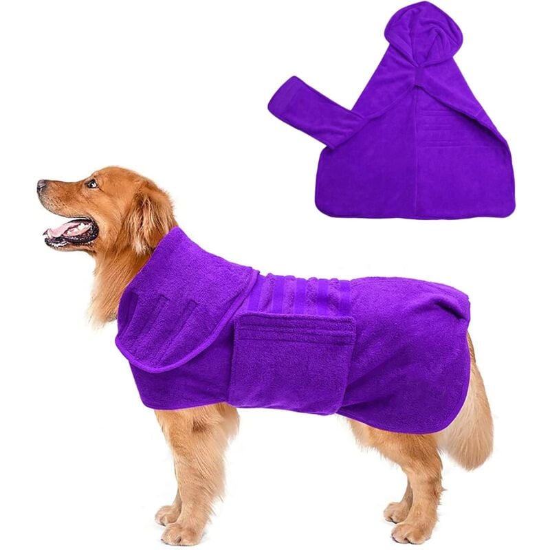 foto del prodotto accappatoio per cani in microfibra super assorbente con elastico in vita borsa per cani ad asciugatura rapida, cappotto asciutto per animali