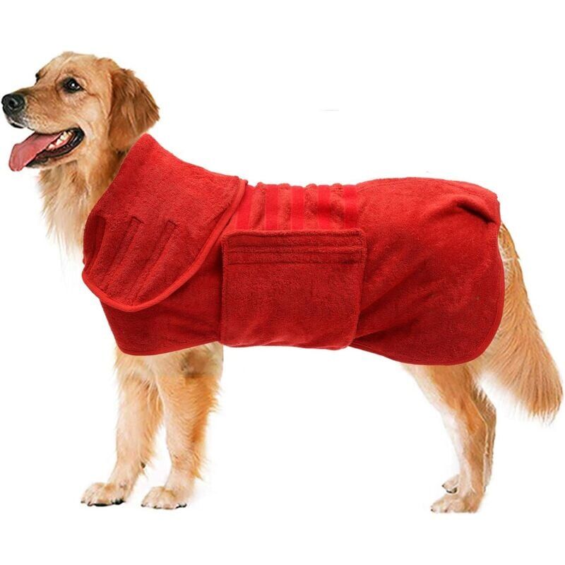 foto del prodotto accappatoio per cani in microfibra super assorbente m red, borsa ad asciugatura rapida per cani con cintura espandibile, cappotto per asciugatura