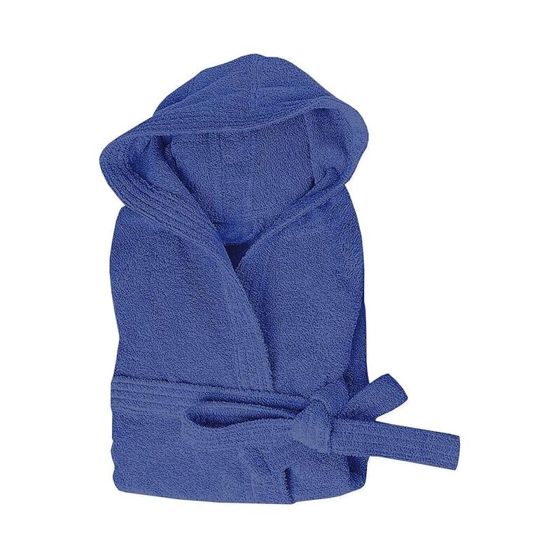 foto del prodotto accappatoio spugna 100 cotone tinta unita morbido uomo donna cintura tasche cappuccio blu xl