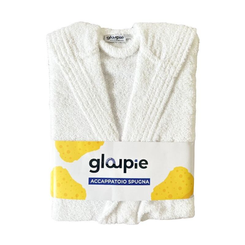 foto del prodotto accappatoio unisex in 100 spugna di puro cotone in tinta unita dal color bianco taglia xxl gloupie