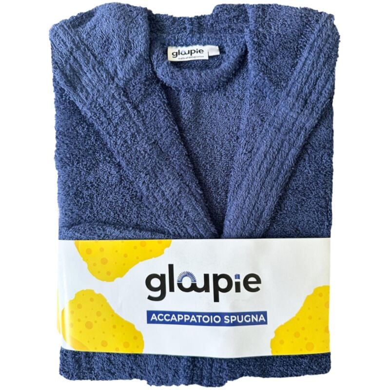 foto del prodotto accappatoio unisex in 100 spugna di puro cotone in tinta unita dal color blu navy taglia xl - gloupie