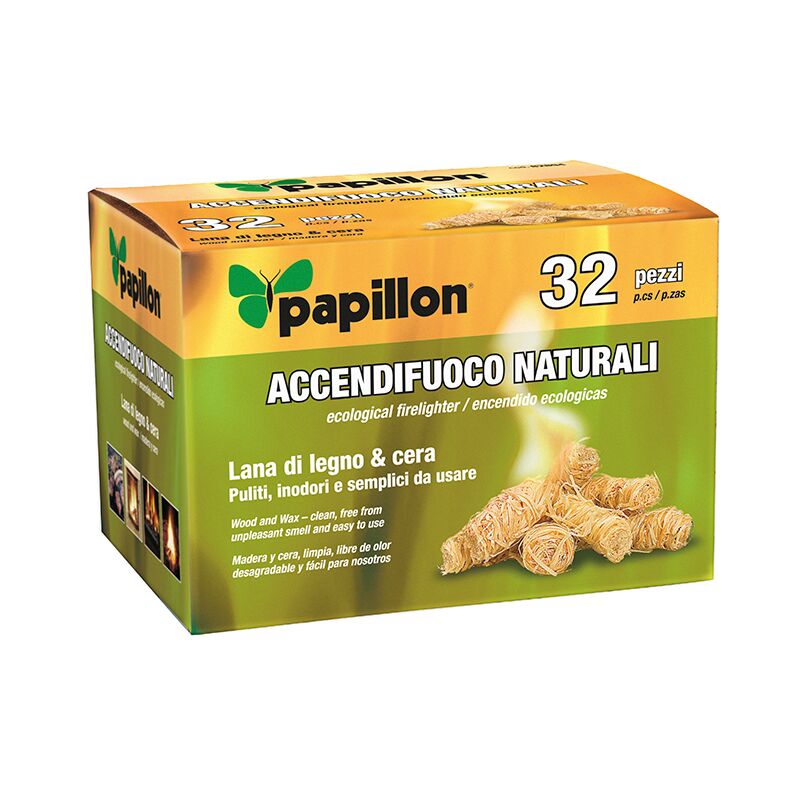 foto del prodotto accendifuoco papillon in lana di legno e cera 32pz c020302024