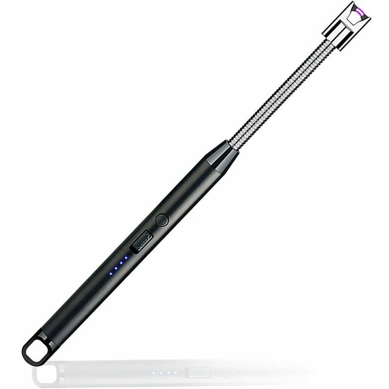 foto del prodotto accendino elettrico a candela, accendino elettrico ricaricabile tramite usb, accendino elettronico ad arco con 360 flessibile antivento, nero