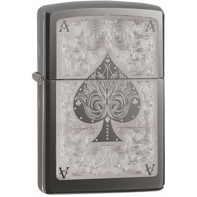 foto del prodotto accendino zippo ace filigree 28323, accendino antivento ricaricabile zippo realizzato in metallo con caratteristico click zippo color argento, made