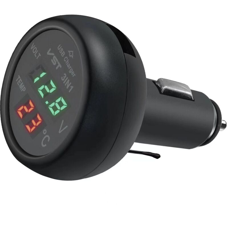 foto del prodotto accendisigari per auto 12v, caricatore per auto usb, caricatore per cellulare, voltmetro multifunzione 3 in 1, termometro