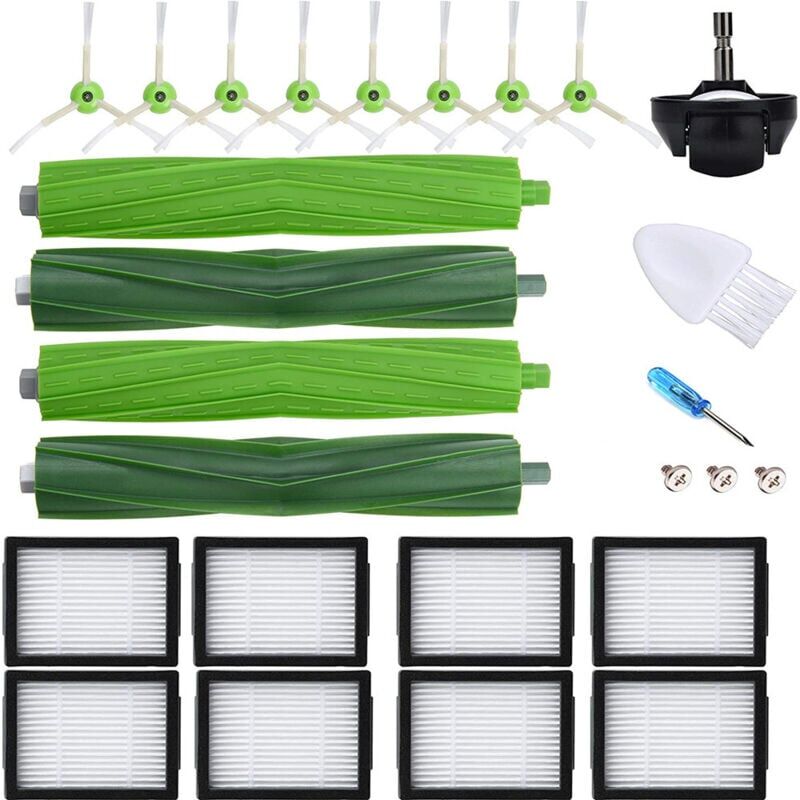 foto del prodotto accessoires pi ces avec irobot roomba i1 i3 evo i4 i6 i7 i8 e5 e6 combo i5 j5 , 4 brosse principales 8 filtres hepa 8 brosses lat rales 1 roue avant