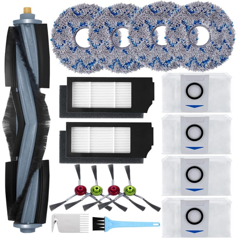 foto del prodotto accessori applicabili per aspirapolvere ecovacs deebot x1 omni x1 e omni x1 turbo, 1 spazzola principale, 4 spazzole laterali, 4 panni per il