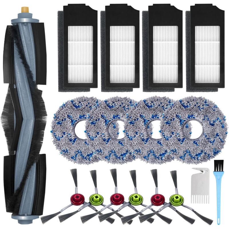 foto del prodotto accessori applicabili per aspirapolvere ecovacs deebot x1 omni x1 e omni x1 turbo, 1 spazzola principale, 6 spazzole laterali, 4 panni per il
