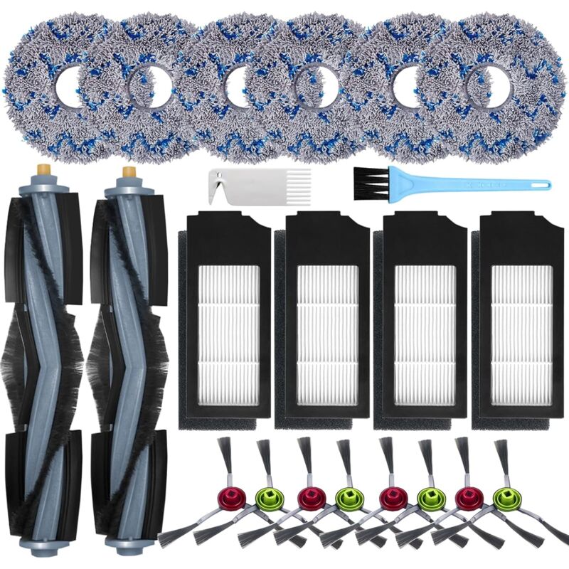foto del prodotto accessori applicabili per aspirapolvere ecovacs deebot x1 omni x1 e omni x1 turbo, 2 spazzole principali, 8 spazzole laterali, 6 panni per mocio,